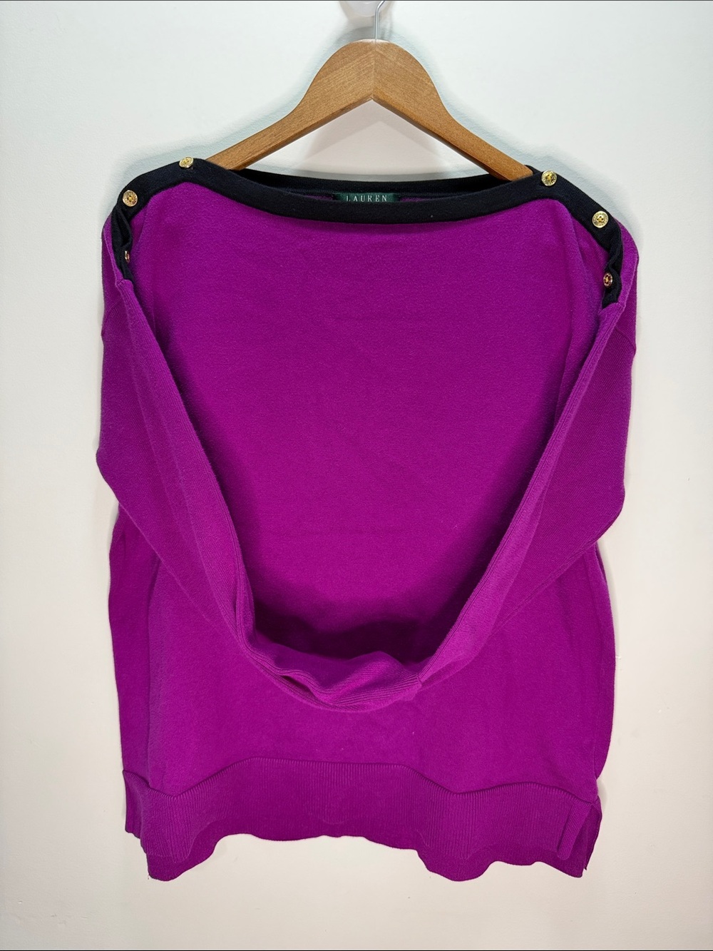 Lauren Ralph Lauren Purple Boatneck Button-Shoulder Sweater Size L 24.5x23
